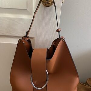 Brown Leather Shoulder Bag with Silver Hardware